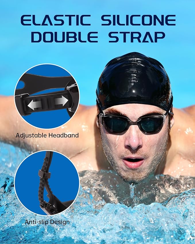 Swim Goggles, Goggles Adult with Swimming Cap, Nose Clip & Ear Plugs, UV Protection Anti-Fog Lens and Case for Adult-StrideForce Fitness