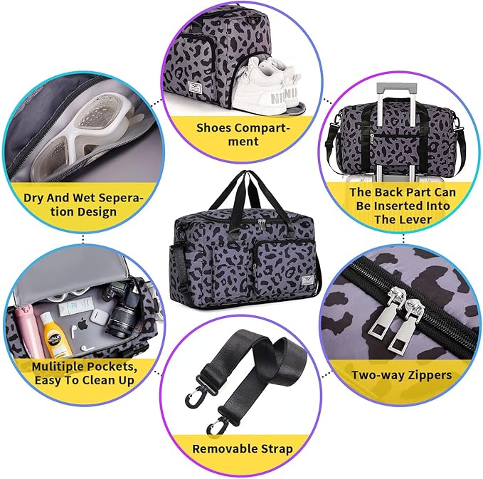 FIORETTO Women's Gym Duffle Bag with Shoes Compartment, 37L Capacity, Ideal for Travel, Gym, Sports, Duffel, Weekender-StrideForce Fitness