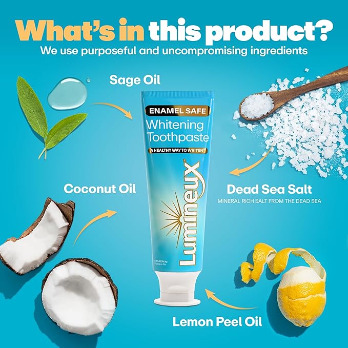 Lumineux Teeth Whitening Toothpaste 2 Pack Peroxide Free Enamel Safe for Sensitive Whiter Teeth, Fluoride Free, No Alcohol, Artificial Colors, SLS Free Dentist Formulated - 3.75 Oz