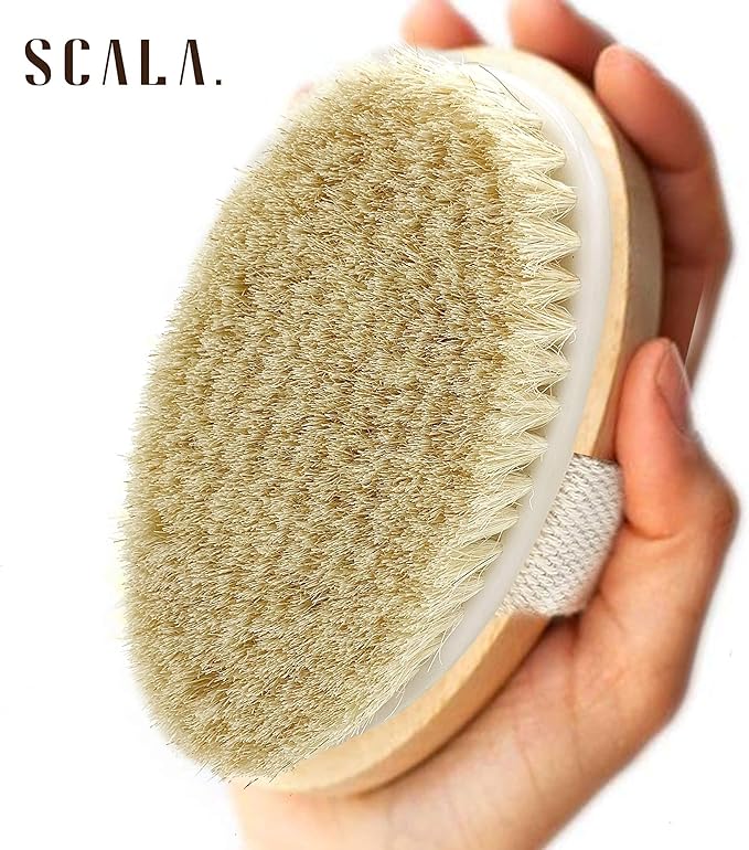 Dry Brushing Body Brush SCALA Natural Bristle Body Brush, Soft Body Exfoliating Brush Scrub for Dead Skin, Cellulite, Lymphatic Drainage, Blood Flow – Thicker & Stronger Medium Strength-StrideForce Fitness