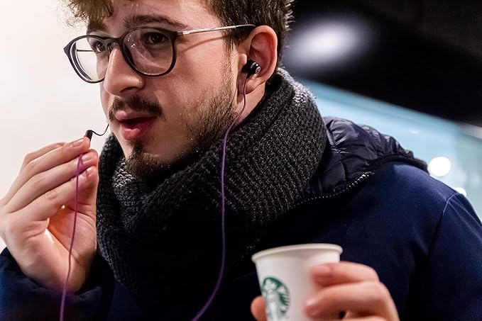 LUDOS Clamor Wired Earbuds in-Ear Headphones, 5 Years Warranty, Earphones with Microphone, Noise Isolating Ear Buds, Memory Foam for iPhone, Samsung, School Students, Kids, Women, Small Ears - Purple-StrideForce Fitness