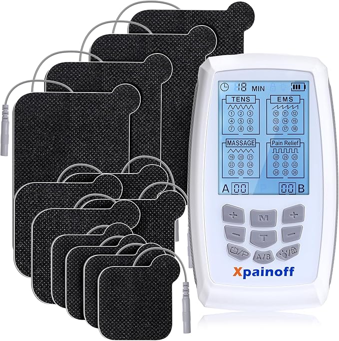 4 in 1 TNES Unit Muscle Stimulator Rechargeable Dual Channel EMS Muscle Massager Electronic Pulse Machine 36 Modes for Pain Relief Therapy,12 PCS TENS Unit Electrode Pads,Storage Case-StrideForce Fitness