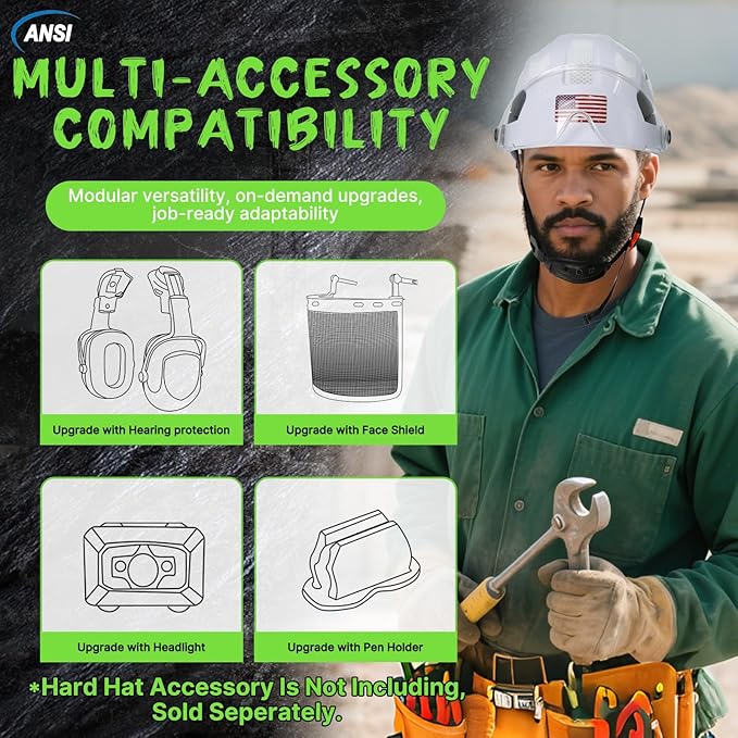 AOLAMEGS Construction Safety Hard Hat - ANSI Z89.1 Type Ι OSHA Approved Safety Helmets with Chin Straps Lightweight Reflective Vented ABS Hard Hats For Men Women Industrial Workwear 6-point Suspension-StrideForce Fitness