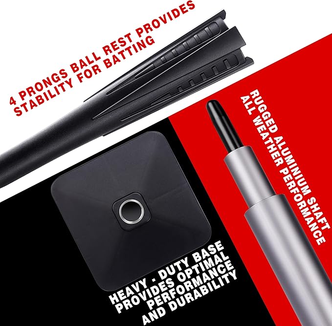 4-Prongs Ball Rest Batting Tee for Baseball and Softball， 23" to 44" Adjustable Baseball Tees for Hitting，Heave Duty Base Baseball Tee （No Included The Baseball）-StrideForce Fitness