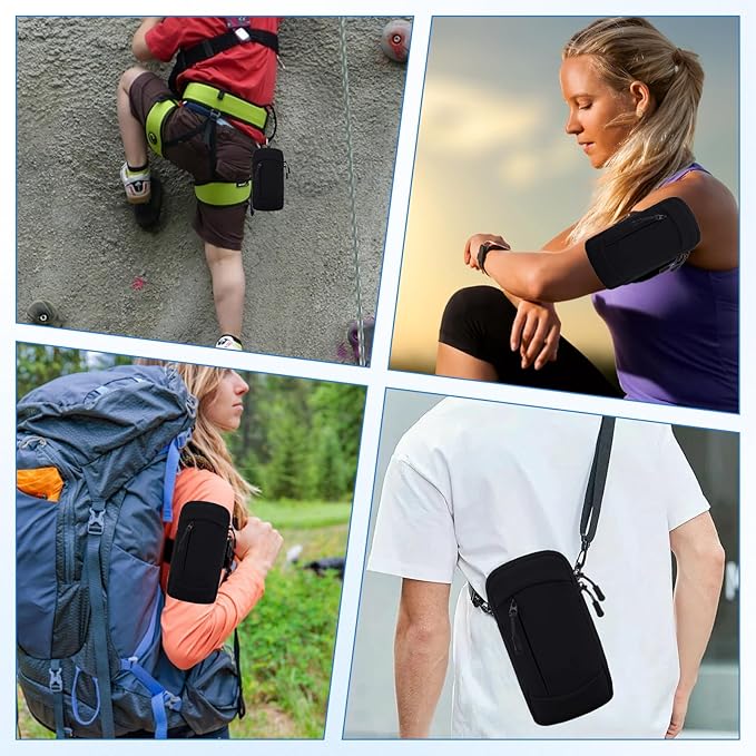 Cell Phone Crossbody Bag with Arm Band, Waterproof Phone Holder Pouch Fits iPhone & Android up to 7'', Small Sling Shoulder Purse for Running, Hiking, Travel, Workout (Grey)-StrideForce Fitness