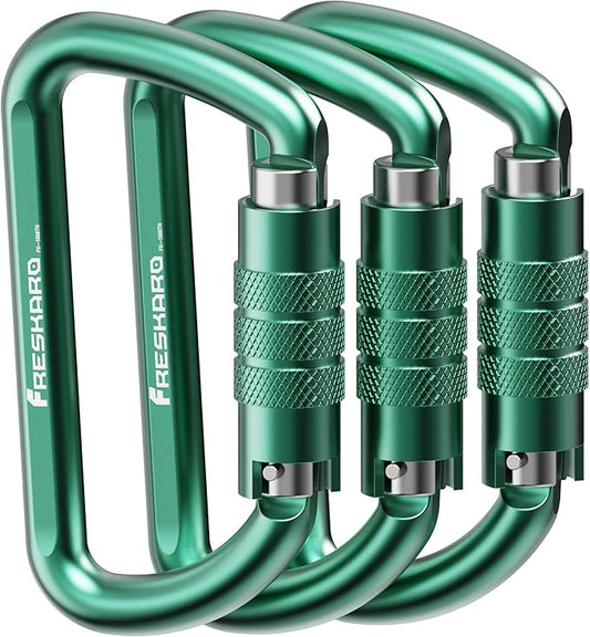 FresKaro 3inch 12kN-2698lbs Auto Locking Carabiner Clips, Solid D Shape, Heavy Duty 7075 Aluminum, Lightweight 1.09oz, Rust Proof, for Hammock, Hiking, Dog Leash, Keychain etc., Multi-Colors-StrideForce Fitness