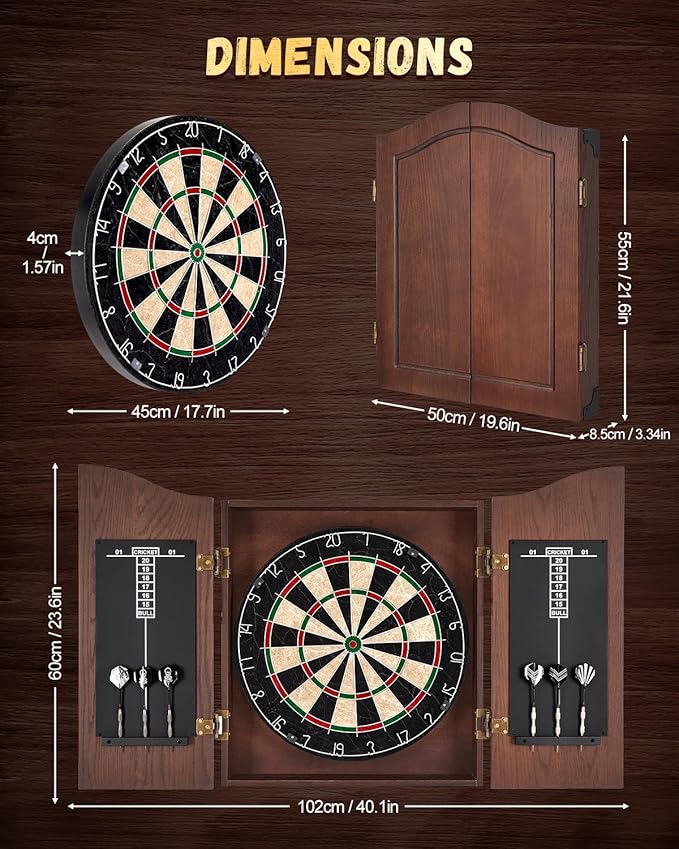 Sisal Dart Board Cabinet Sets, Decorative Dart Boards for Adults [6*Steel Darts] - Wooden Dartboard Cabinet with Integrated Scoreboard for Family Game Rooms-StrideForce Fitness