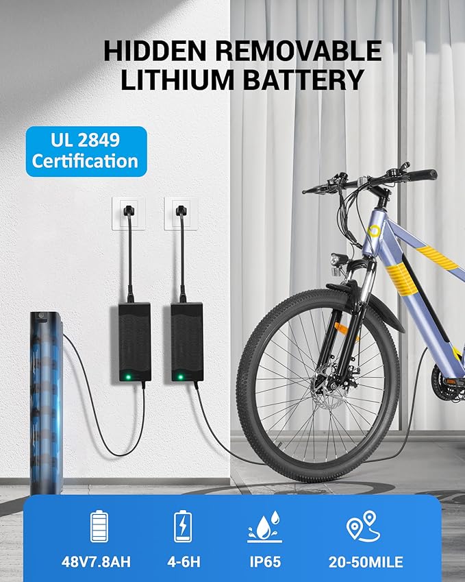 Electric Bike for Adults,26" E-Bike with 700W Peak Motor 21-Speed,Up to 50 Miles Removable Battery,Front Fork Suspension Dual Disc Brakes,Ebikes for Adults Commute Mountain All Terrain-StrideForce Fitness