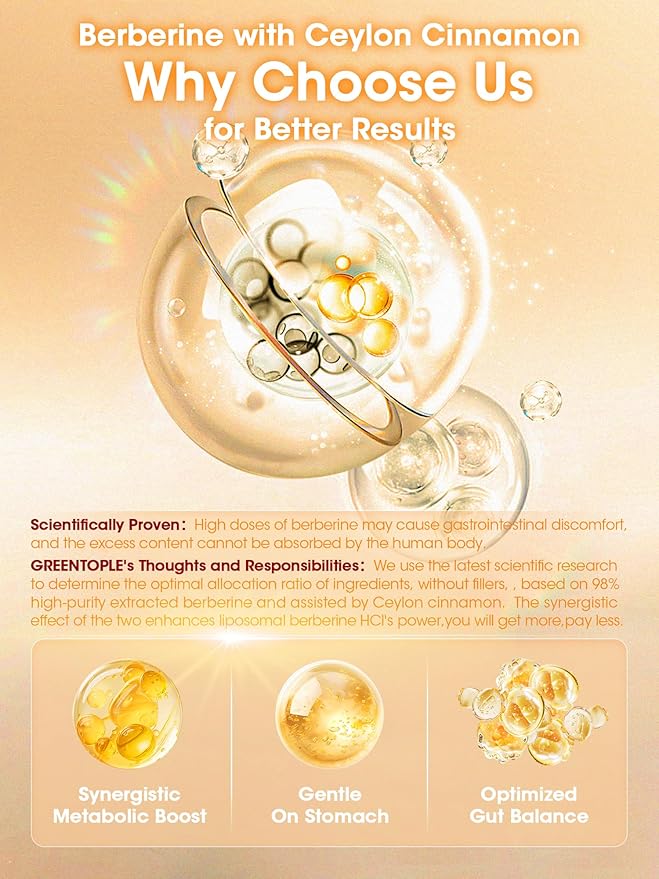 Liposomal Berberine HCL1300mg - Berberine Supplement with Ceylon Cinnamon Activates GLP-1 & AMPK - High Absorption Formula Healthy Weight Support – Non-GMO/Vegan – 30-Day-StrideForce Fitness