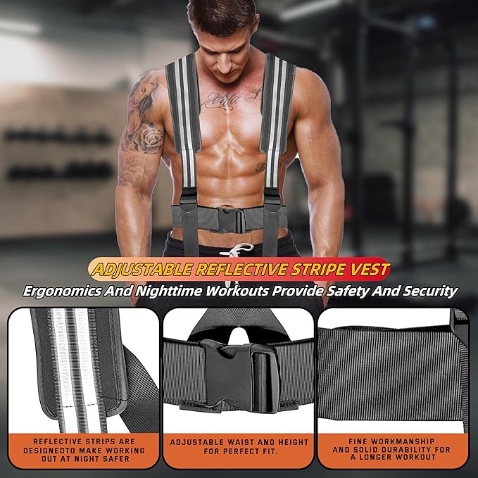 Weight Sled for Training, Heavy Duty 500 LBS Pull Push Sled for Outdoor, Indoor, Football, Durable Steel Weighted Sled, Compatible with 1" & 2" Weight Plate, Frame with Adjustable Reflective Stripe Vest-StrideForce Fitness