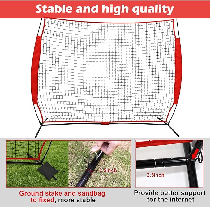 7x7/16x10/20x10ft Ball Backstop Net,Fix Ball Stop Net by 4 Spike&2 Sandbag,Sports Net Barrier with Handbag,Lacrosse Net Backstop for Softball,Basketball,Hockey Train,Baseball Net Barrier for Backyard-StrideForce Fitness