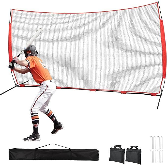 7x7/16x10/20x10ft Ball Backstop Net,Fix Ball Stop Net by 4 Spike&2 Sandbag,Sports Net Barrier with Handbag,Lacrosse Net Backstop for Softball,Basketball,Hockey Train,Baseball Net Barrier for Backyard-StrideForce Fitness