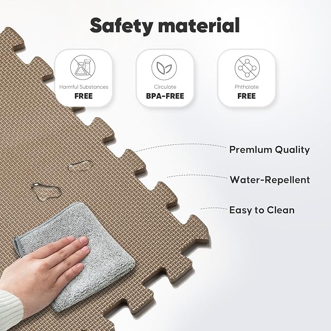 Home Gym Mat, Puzzle Exercise Mat, EVA Interlocking Foam Floor Tiles for Home Workout Equipment and Kids' Play Areas - Blue, 24 in x 24 in x ½ in - (Brown, 32 Pack(128 SQ FT))-StrideForce Fitness