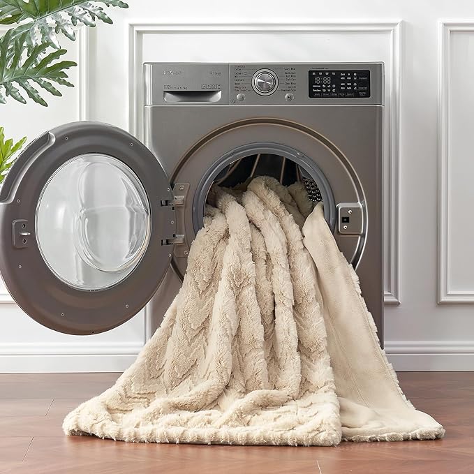 Cozy Bliss Faux Fur Throw Blanket for Couch - Soft Fuzzy Cozy Throw Gift Blankets for Women,Beige Boho Blanket for Sofa Bedroom Living Room.50 * 60 Inches-StrideForce Fitness