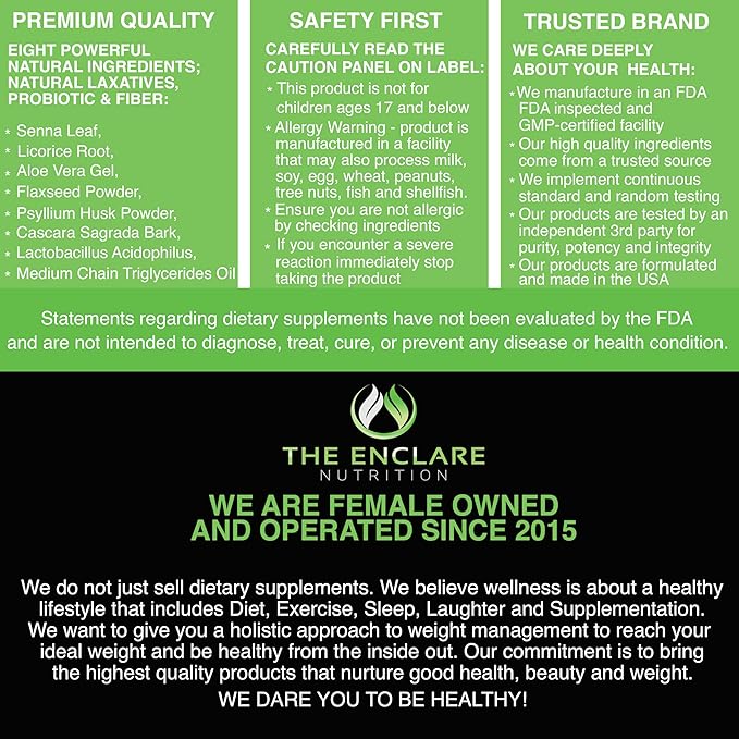 THE ENCLARE NUTRITION Colon Cleanse 15 Day Gut Cleanse Pills. Colon Cleanser for Women & Men. Psyllium, Probiotic Laxatives for Constipation, Bloating Relief, Detox Cleanse for Weight Loss Support (1)-StrideForce Fitness