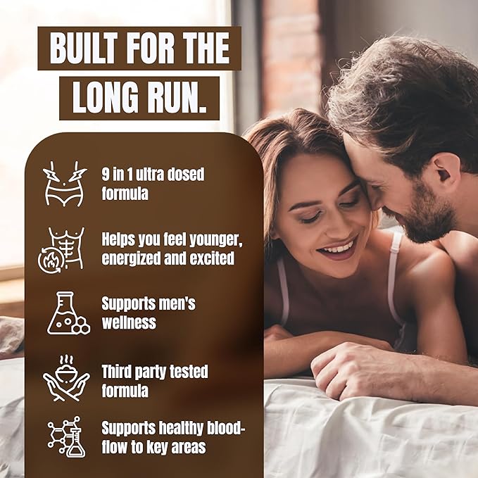 Premium Male Performance Booster - Horny Goat Weed + 8 Ingredients | Pills for Men Fast Acting Blood-Flow, Muscle Building, Energy | 3rd Party Tested Supplement - 60 Pills for Adults-StrideForce Fitness