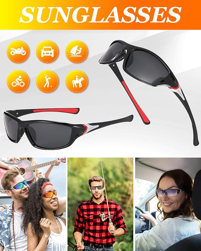 Frienda 6 Pack Polarized Sport Sunglasses for Men Multipack Fit over Glasses Pack Lot Set Men's Sport Fishing Eyeglasses-StrideForce Fitness