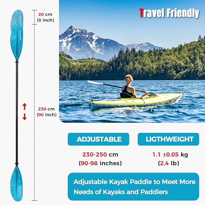 Kayak Paddles with Alloy Shaft and PP Blade, Floating Kayaking Oars, Adjustable 230-250 cm/90-98 Inches, 210-230 cm/82-90 Inches-StrideForce Fitness