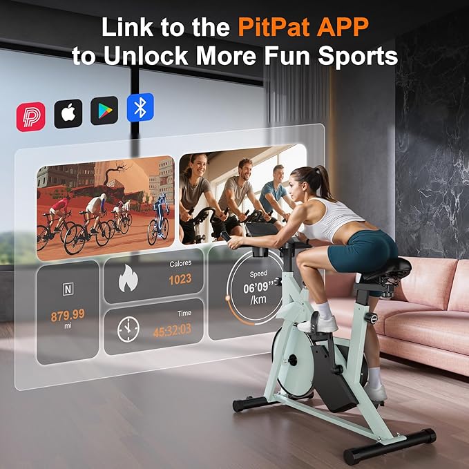 Stationary Bike, Spin Bike with 32 Levels of Adjustable Magnetic, Exercise Bike for Home with Exclusive App, Low Noise Indoor Bike, Cycling Bike with Comfortable Seat Cushion-StrideForce Fitness
