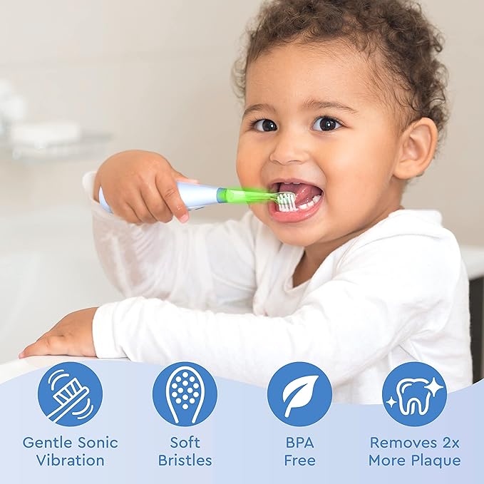 Brusheez Little Toddlers’ Sonic Toothbrush - Safe & Gentle Toothbrush for Ages 1-3 with Built-in, Light-Up 2-Minute Timer, Extra Brush Head, & Storage Base for First-Time Brushers (Kiwi The Koala)