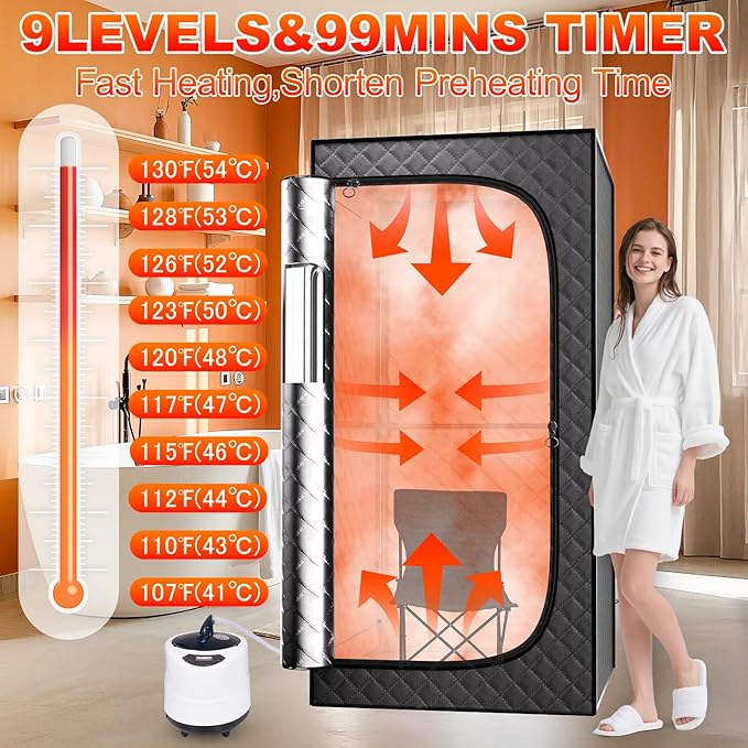 Portable Steam Sauna Box for Home: Full Size Sauna Tent for Personal Spa - Fast Heating Sauna Box with 3L Steamer, Folding Chair, Remote Control, 32" x 32" x 71"-StrideForce Fitness