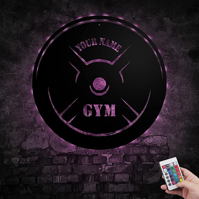 Personalized Home Gym LED Tin Metal Sign Multiple Sizes, Gym Sign Wall Decor, Exercise Workout Room Decor Fitness Center, Motivational Inspirational Hanging Wall Art Wall Plaque (05 w/lights)-StrideForce Fitness