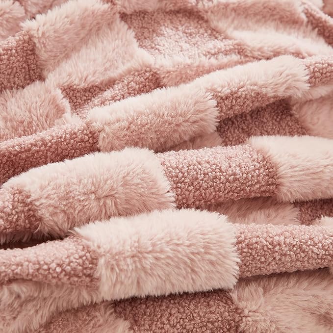 PU MEI Luxury Faux Fur Rabbit Fur Throw Blanket Pink 90"x80",Plush Reversible Sherpa Blankets,Queen Fuzzy Elegant Blanket Thick Throws for Bed,Washable Bedding Accent Blankets for Sofa Couch Chair-StrideForce Fitness