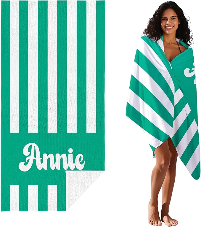 JML Personalized Beach Towel with Name, Custom Cabana Stripe Beach Towel, Customized Microfiber Pool Towel, Quick Dry & Absorbent Swim Towel for Adult,Mother's Day, Birthday, Summer Holiday,Vacation-StrideForce Fitness