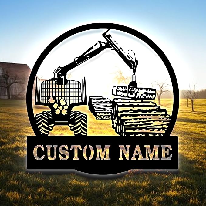 Personalized Logging Lumber Harvester Monogram Metal Sign Art LED Light, Custom Logging Lumber Metal Sign, Wall Art Hanging Home Decor Birthday Xmas Gift-StrideForce Fitness