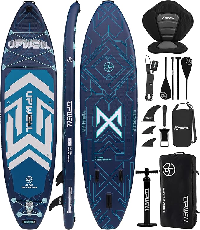 UPWELL 11'6"×35" Extra Wide Inflatable Paddle Board, Stand Up Paddle Board for Youth & Adults, Stable Design, Premium SUP Accessories, 120L Backpack, 10L Dry Bag, Paddle, Leash, Hand Pump, US Fins-StrideForce Fitness