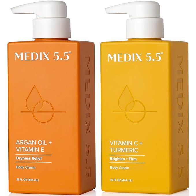 MEDIX Vitamin C Cream + Anti Aging Argan Oil Cream 2PC Skin Care Bundle | Moisturizer Body Cream & Face Lotion | Brightening Body Lotion For Women, Uneven Skin Tone, Wrinkles, & Sun Damaged Skin, 2PC-StrideForce Fitness