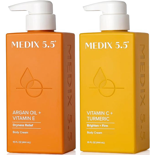 MEDIX Vitamin C Cream + Anti Aging Argan Oil Cream 2PC Skin Care Bundle | Moisturizer Body Cream & Face Lotion | Brightening Body Lotion For Women, Uneven Skin Tone, Wrinkles, & Sun Damaged Skin, 2PC-StrideForce Fitness
