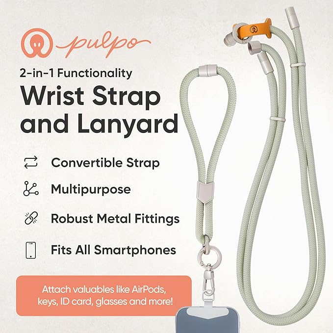 Pulpo 2-in-1 Cell Phone Wrist Strap and Lanyard Sage - Anti Theft Phone Lanyard for Men & Women, Wrist Straps for Phones, Lanyards for Smartphones, Adjustable Cellphone Leash & Safety Strap Tether-StrideForce Fitness