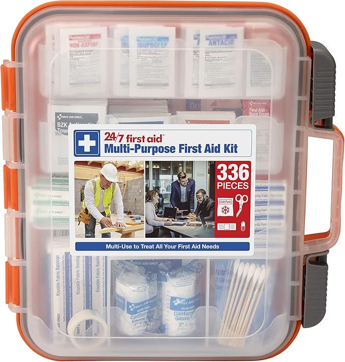 24/7 First Aid OSHA Compliant First aid Kit, All-Purpose 100-Person Emergency First Aid Kit for Business, Home, and Car in Plastic Case with Easy-Slide Latches, 336 Pieces-StrideForce Fitness