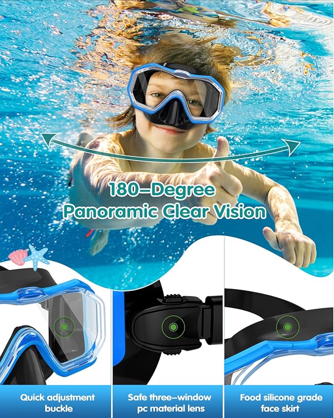 W WSTOO Kids Swim Goggles with Nose Cover,Snorkel Diving Swimming Mask for Youth 5-15,HD 3-Window Wide Vision Anti-Shattered Lens Anti-Fog&Leak-StrideForce Fitness