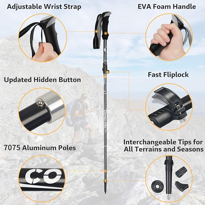 Covacure Trekking Poles Collapsible Hiking Poles - Aluminum Alloy 7075 Trekking Sticks with Quick Lock System, Telescopic, Collapsible, Ultralight for Hiking, Camping-StrideForce Fitness