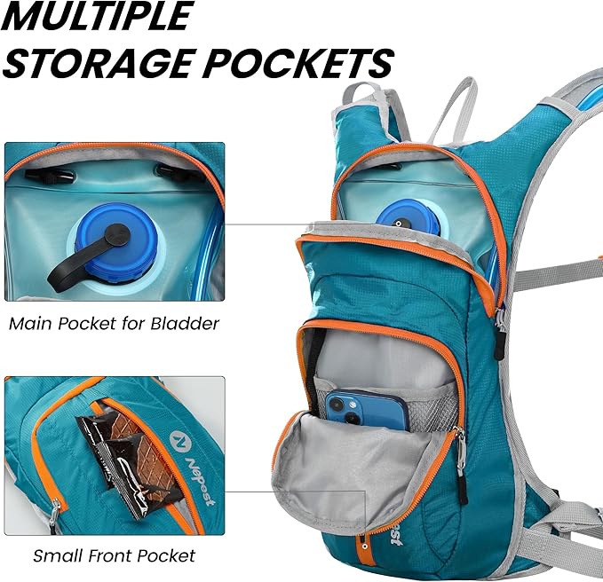 Nepest Hydration Pack Backpack for Women & Men, Lightweight Water Backpack with 2L Water Bladder for Hiking Cycling Running Biking-StrideForce Fitness