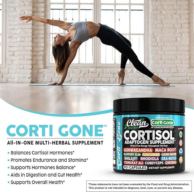 Corti Gone Cortisol Supplements For Women | Maca Root Ashwagandha Cortisol Detox Manager Reducer + Slippery Elm Fenugreek Lions Mane Shilajit Rhodiola Sea Moss Tongkat Ali Cordyceps Ginseng Beet Root-StrideForce Fitness
