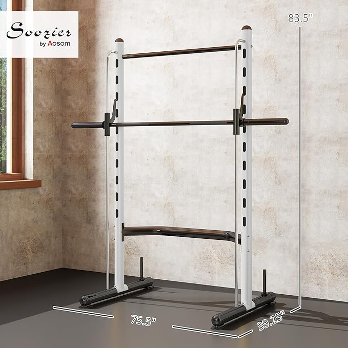 Soozier Squat Rack with Pull-Up Bar, Adjustable Power Rack with Barbell Bar, Multi-Functional Bench Press Rack for Home Gym Strength Training-StrideForce Fitness