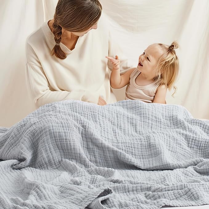 Carriediosa 100% Cotton Muslin Throw Blanket 70" X 80" Twin Size，4-Layers Summer Gauze Throws for Bed Couch，Soft Lightweight Breathable Linen Blankets Bedspread for Adults All Season，Grey-StrideForce Fitness