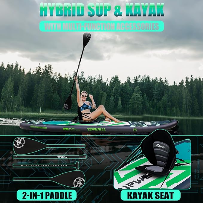 UPWELL 11'6"×35" Extra Wide Inflatable Paddle Board, Stand Up Paddle Board for Youth & Adults, Stable Design, Premium SUP Accessories, 120L Backpack, 10L Dry Bag, Paddle, Leash, Hand Pump, US Fins-StrideForce Fitness