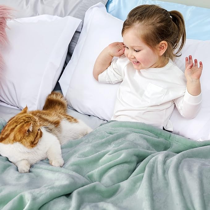 Bedsure Bedding Fleece Blanket for Girls and Boys - Soft Cozy Cute Small Throw Blankets for Travel, 43x55 Inches, Sage Green-StrideForce Fitness