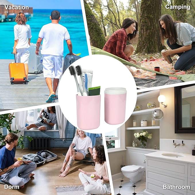 Surblue Travel Toothbrush Case Detachable Toothbrush Holder with Cover Portable Toothbrush Container for Vacation Camping Dorm Bathroom,Pink