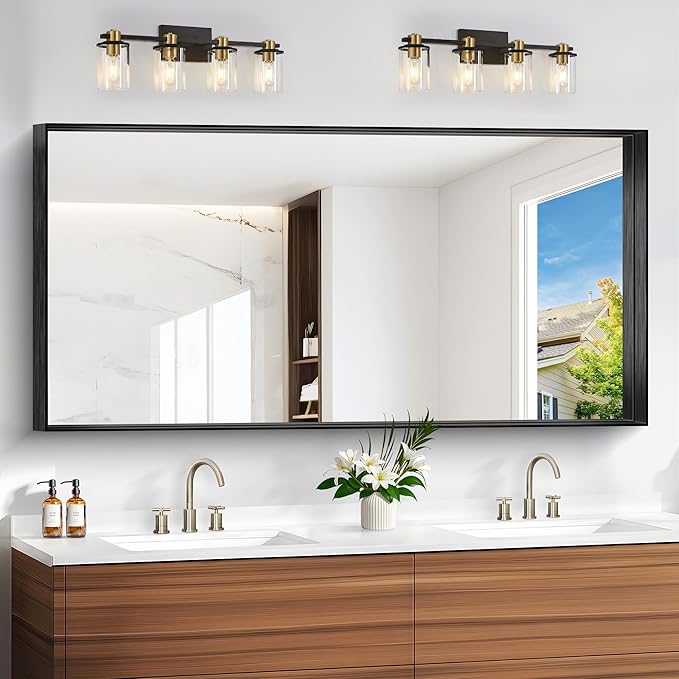 Black Bathroom Mirror, 30x60 Inch Rectangular Deep Frame Mirror, Large Wall Mounted Bathroom Vanity Mirror Over Sink for Bedroom,Restroom, Living Room, Hangs Vertically or Horizontally-StrideForce Fitness