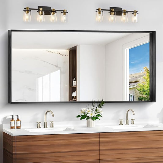 Black Bathroom Mirror, 30x60 Inch Rectangular Deep Frame Mirror, Large Wall Mounted Bathroom Vanity Mirror Over Sink for Bedroom,Restroom, Living Room, Hangs Vertically or Horizontally-StrideForce Fitness
