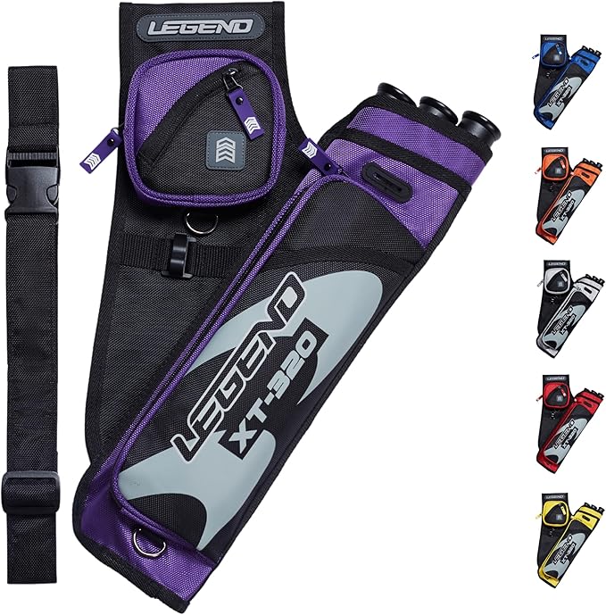 LEGEND XT320 Archery Quivers - Nylon Hip Quivers with 3 Arrow Tube Cases for Target Shooting - Adjustable Waist Belt, T-Slot, Storage Compartments for Accessories, Gear, Tools, Release Tab, Score Card-StrideForce Fitness
