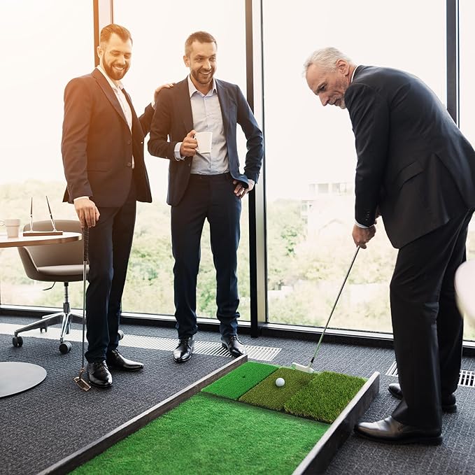 Golf Practice Mat 3-in-1 Turf Golf Hitting Mat for Swing, Putting & Chipping | Portable Golf Training Mat Indoor/Outdoor, Golf Mat with 8 Tees-StrideForce Fitness