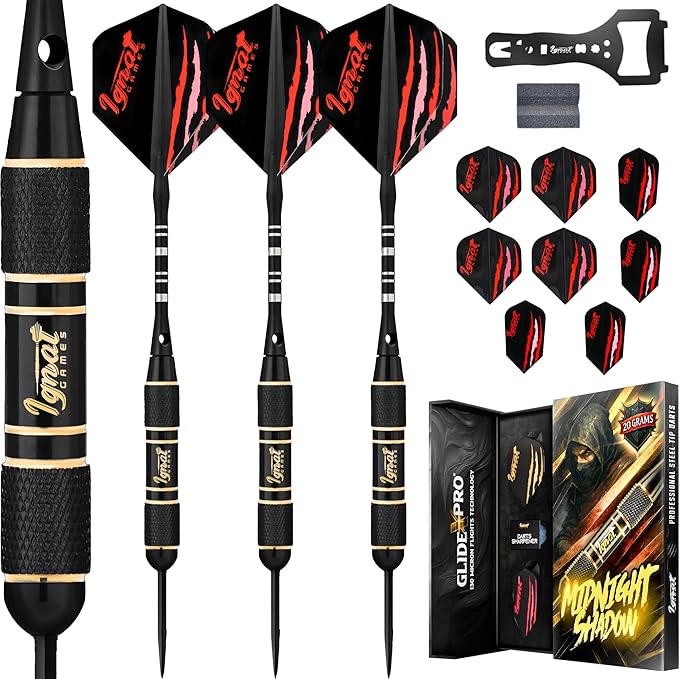 IgnatGames Premium Steel Tip Darts – 3/6/12 Pack Brass Barrels with Aluminum Shafts, 16 GlideXPro Flight Set, Tool Kit & Giftable Case-StrideForce Fitness