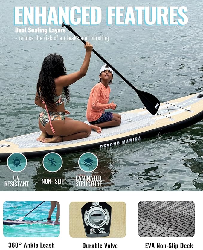 BM Paddle Board Inflatable Stand Up Paddle Board, SUP Paddleboard for Adult, Premium Accessories | Non-Slip EVA Deck & Foam Handles, Camera Mount, Double Action Pump, 85L Travel Backpack-StrideForce Fitness