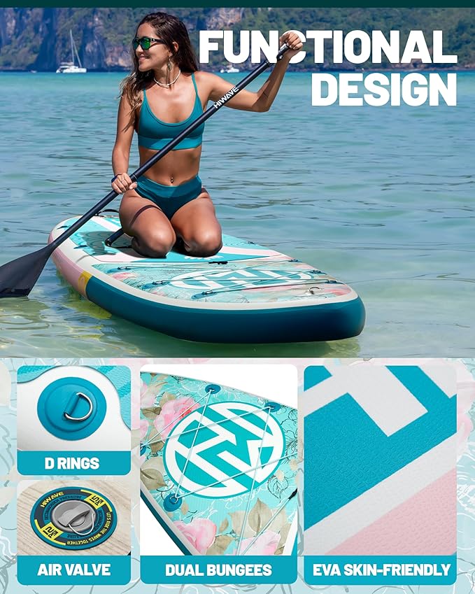 Inflatable Paddle Board 11 '* 34 "* 6" Extra Wide Sup Board, 420lb Capacity Paddle Board for Adults, Suitable for Sea and Lakes, 2+1Family Board-StrideForce Fitness
